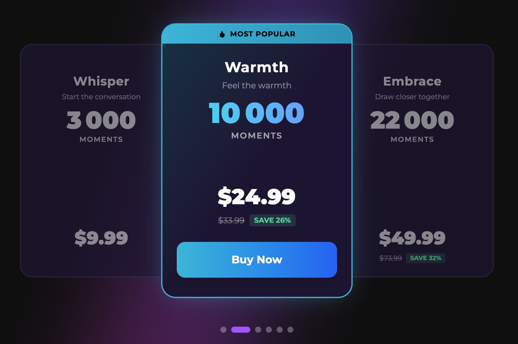 Tarifs des packs de Moments utilisés pour les images et vidéos sur Secrets AI